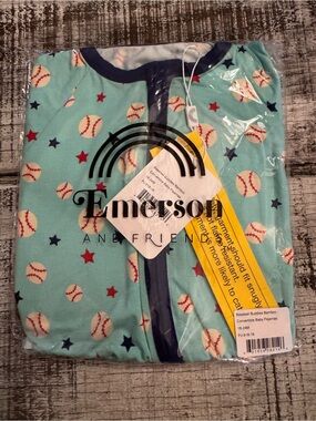 Emerson and Friends Baby Convertible Pajama Set - Aqua Baseball